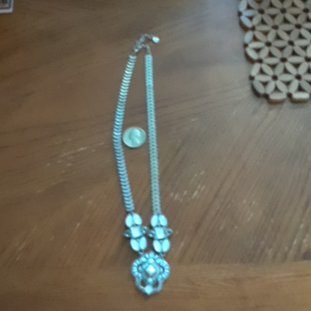 Vintage Silver tone necklace, Moonstone & bling